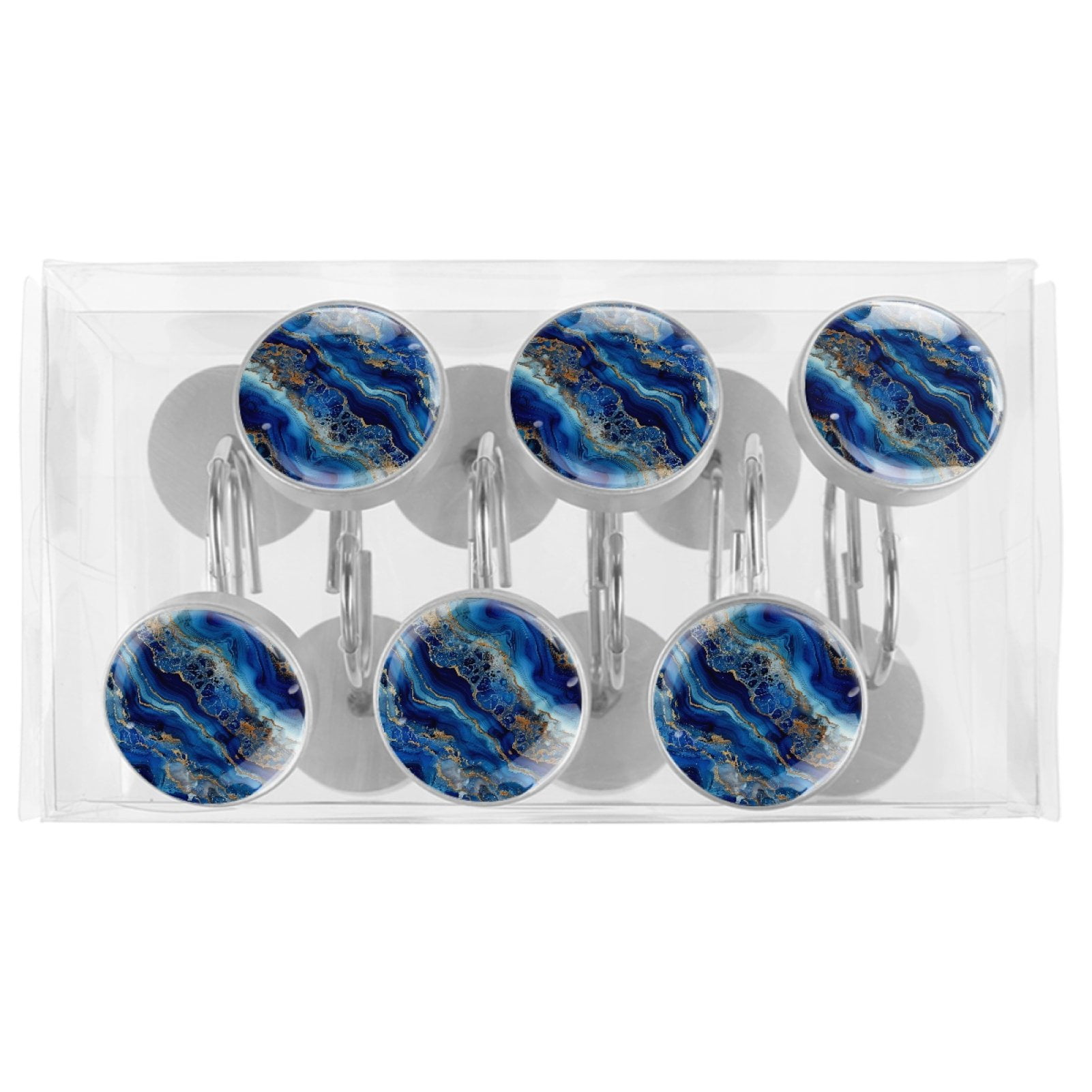 HemaKayy 12 Pcs Decorative Marble Shower Curtain Hooks - Elevate Your Home Decor - Rust-Proof Stainless Steel Rings for Bathroom, Bedroom, Kitchen - Easy to Install & Durable - Blue Gold Liquid