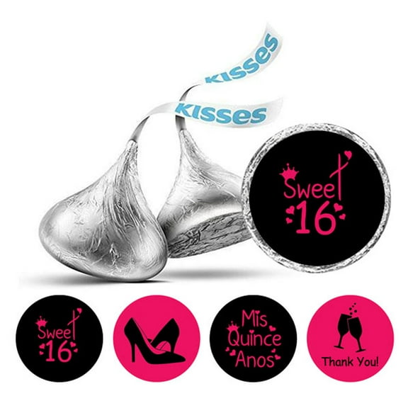 Darling Souvenir chocolate Candy Labels Quinceanera 16 Birthday Stickers 190 Pcs DIY-Black & Pink