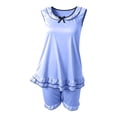 thumbnail image 4 of qolati Silk Pajamas Set for Women Comfy Ruffle Cap Sleeve Satin Pjs Tank Top and Shorts Nightwear Two Piece Soft Sleepwear Lounge Sets Sky Blue XL, 4 of 7