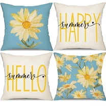 Pillow Covers 18x18 Set of 4, Watercolor Daisy Throw Pillow Covers, Hello Sunshine Summer Outdoor Decor Cushion Case Decoration for Home Couch Chair Sofa