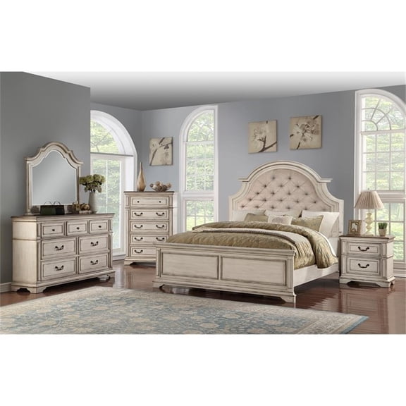 New Classic Anastasia 4-Piece Wood King Bedroom Set with Chest in Ant White