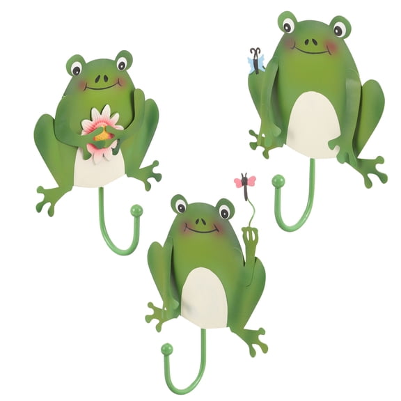 BESTOYARD Wall Hooks Frog Green Iron 3pcs