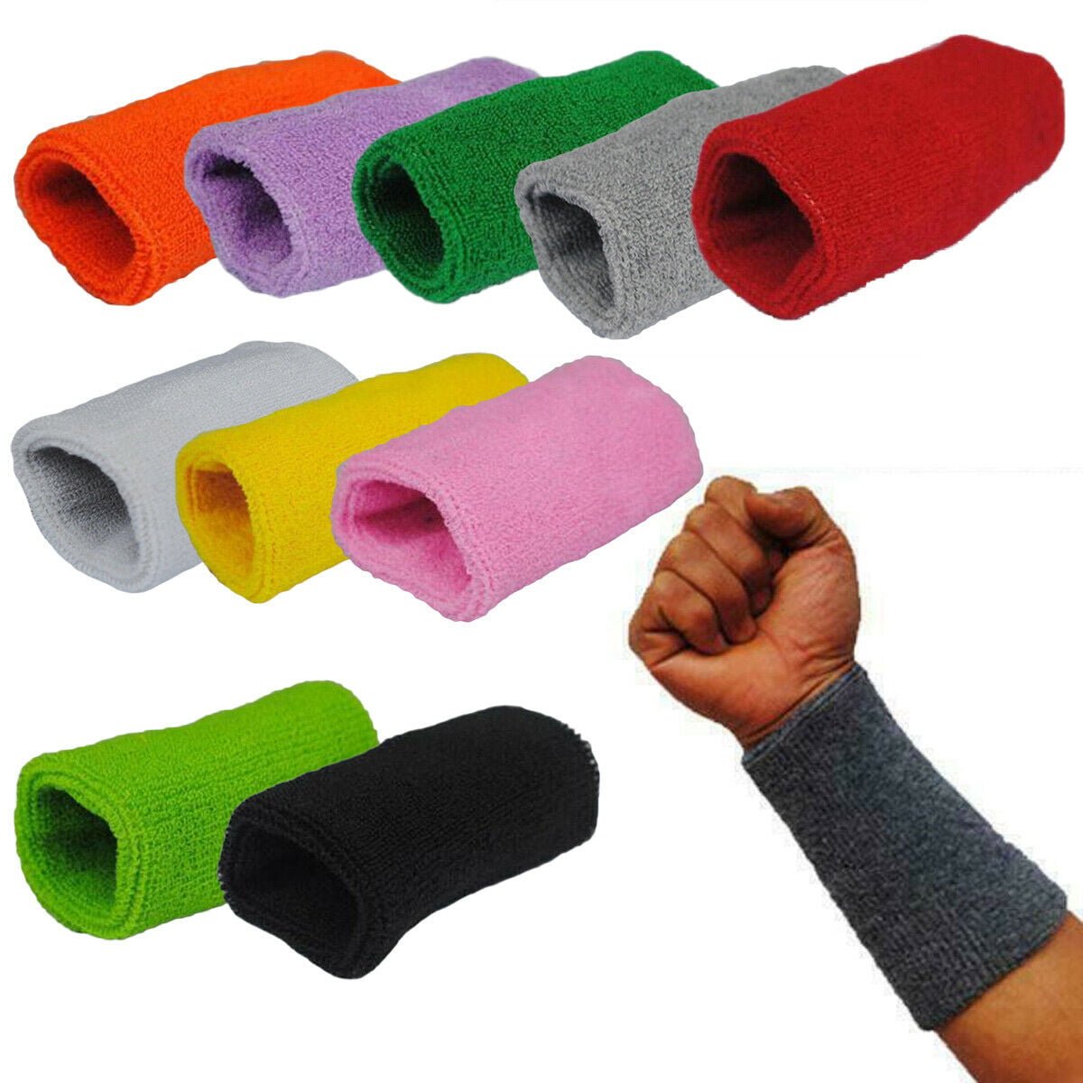 2PC Cotton Sweat Band Sweatband Wristband Arm Basketball Gym Unisex