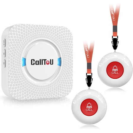 Elderly Monitoring Call Button Wireless Caregiver Par Smart Senior System with Light Personal Buzzer Alarm 2 Portable Transmitters 1 Plugin Receiver