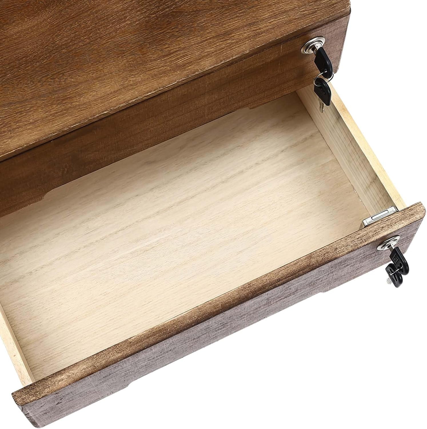 2-Tier Wooden Desk Organizer, Desk Storage Drawers Multifunctional Mini Tabletop Storage Organization Box for Home or Office, 15.75 x 11 x 8.66in (Walnut Color)