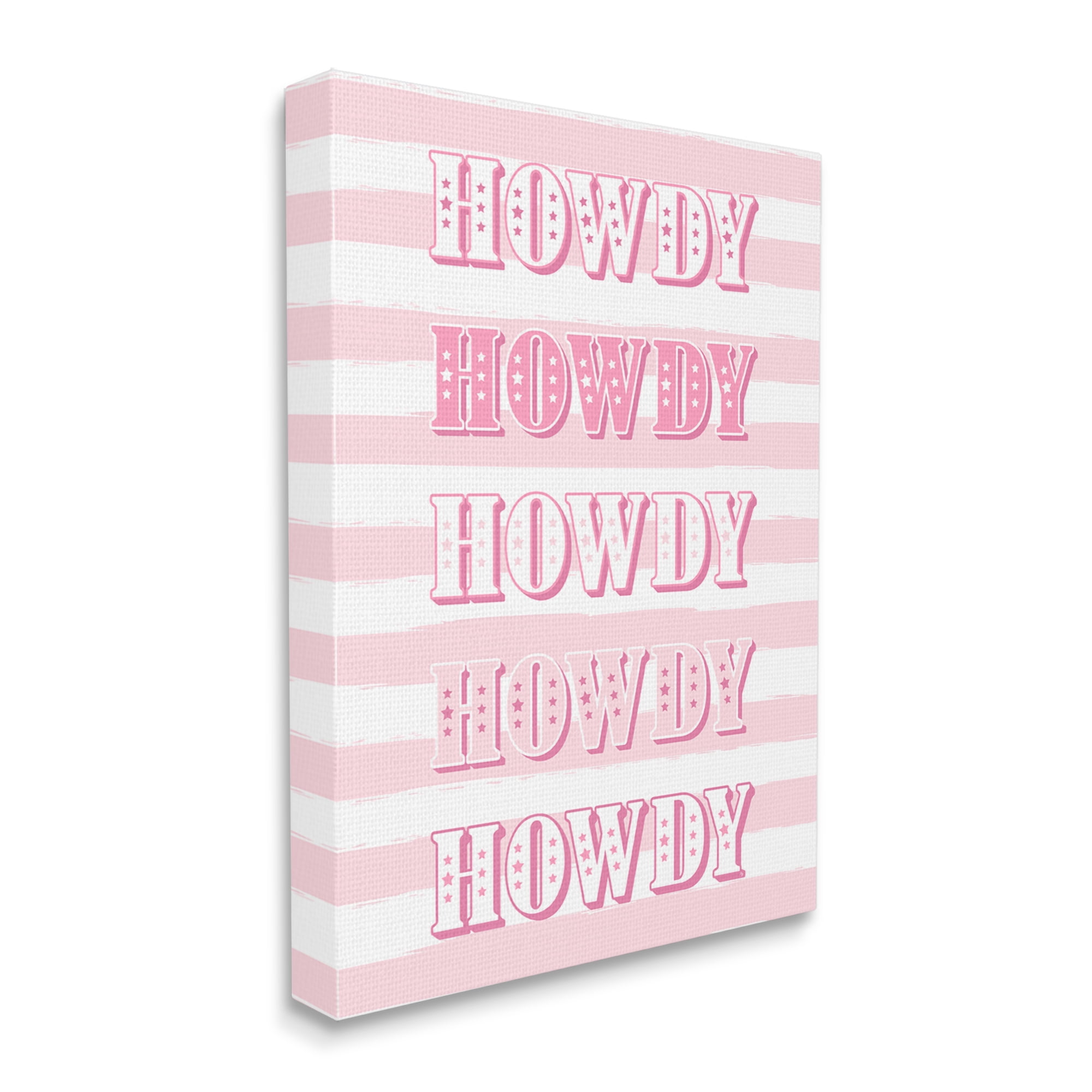 Stupell Industries Howdy Pink & White Stripes Typography Painting Gallery Wrapped Canvas Art Print Wall Art, 24 x 30