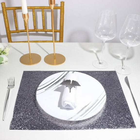 Efavormart 6 Pack Non-Slip Table Placemats, Rectangle Faux Leather Placemats With Glitter - Charcoal Gray for Wedding, Banquet, Party, Kitchen, Dining, Conference Tables Decor, Centerpieces