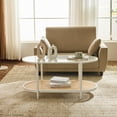 thumbnail image 3 of Zimtown Mid-Century Round Coffee Table, 38" Glass Table for Living Room Table, Antique Center Table, Modern Furniture, Beige & Rattan, 3 of 7