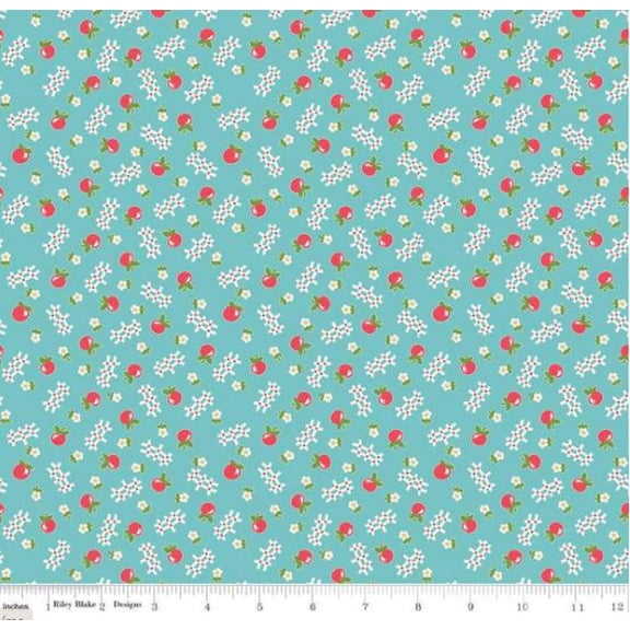 Cotton Farm Girl Vintage by Lori Holt for Riley Blake Designs Bee in My Bonnet Apples Blue Riley Blake Cotton Fabric Print by the Yard (C7873-COTTAGE)