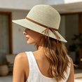 thumbnail image 5 of Women Wide Brim Woven Sun Hat With Braided Strap Decor Fold‑able Portable UV Protection Beach Hat Outdoor Travel Vacation Sun‑Shade Head‑Accessory, 5 of 6