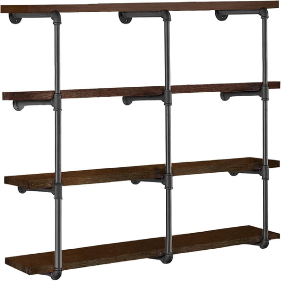 Industrial Iron Pipe Shelves, 3 Set 4-Tier 41.5" Tall 12" Depth, DIY Open Bookshelf Bookcase, Wall Mounted Vintage Retro Shelving, Rustic Farmhouse Pantry Kitchen Storage, Black Shelf Brackets