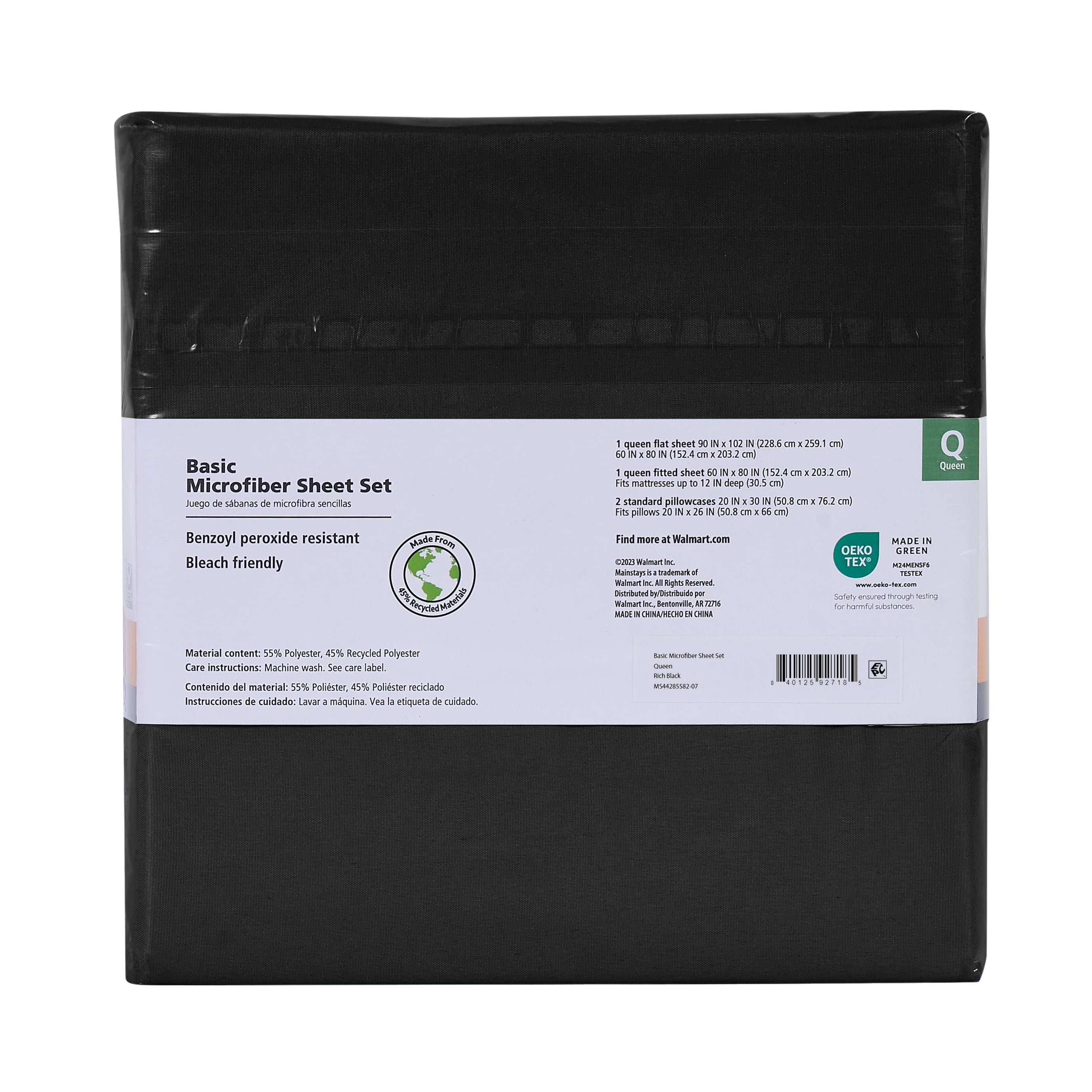 Mainstays Basic Value Microfiber Bed Sheet Set, Full, Black, 4 Piece