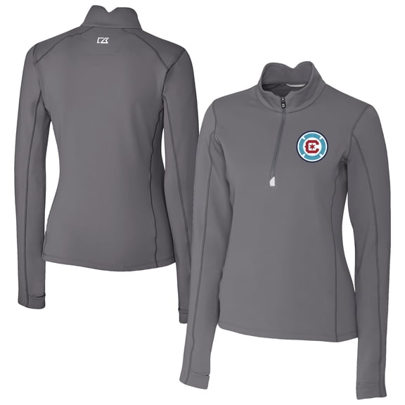 Women's Cutter & Buck  Gray Chicago Fire Traverse Stretch Eco Quarter-Zip Top