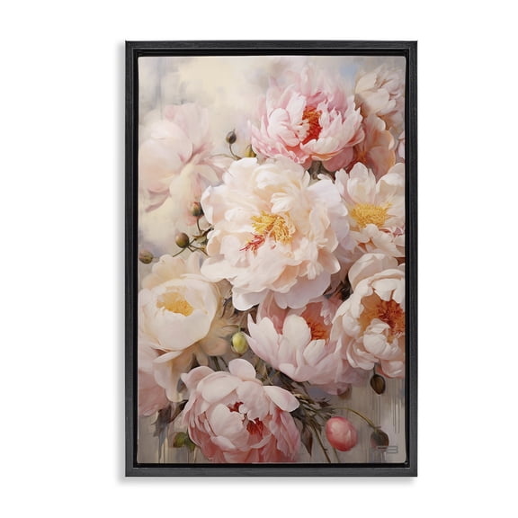 Stupell Industries Shabby Chic Pink Peonies Collage Black Floating Frame Canvas Art, 17 x 25, by RB