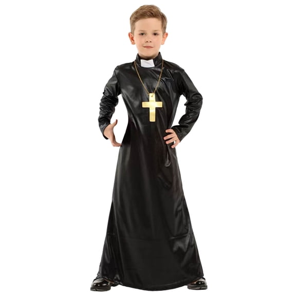 oqasdz Boys Outfits Black Priest Robe with Monk Outfits for Teen Kids and Child Stage Performance Party Evening Theme Events