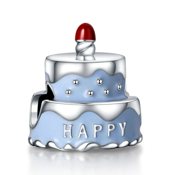 925 Sterling Silver Charm for Bracelets Light Blue Birthday Cake Charm Women Bracelet Charm