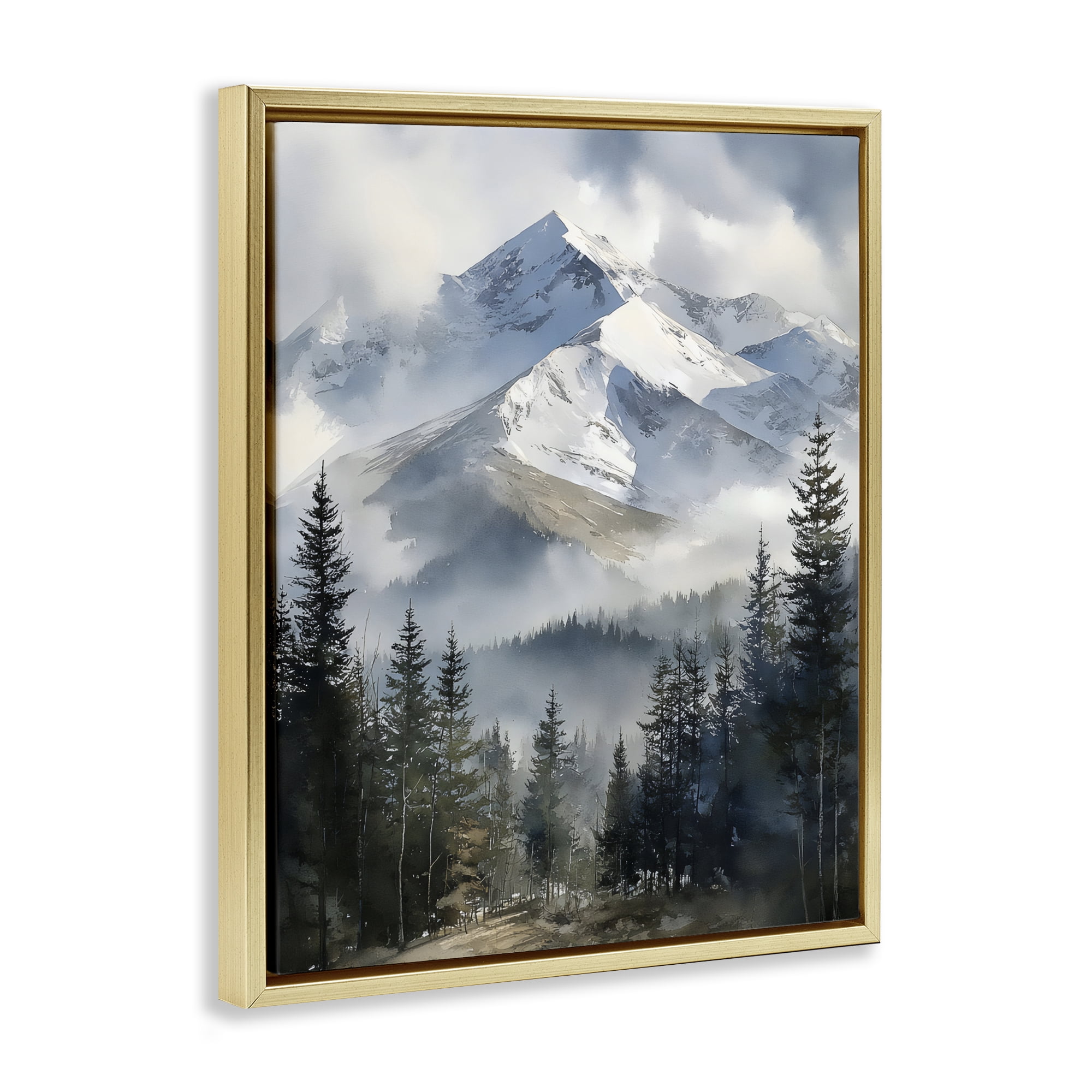 Stupell Industries Snow & Mist Alpines Gold Framed Floater Canvas Wall Art, design by Franklyn Gregory