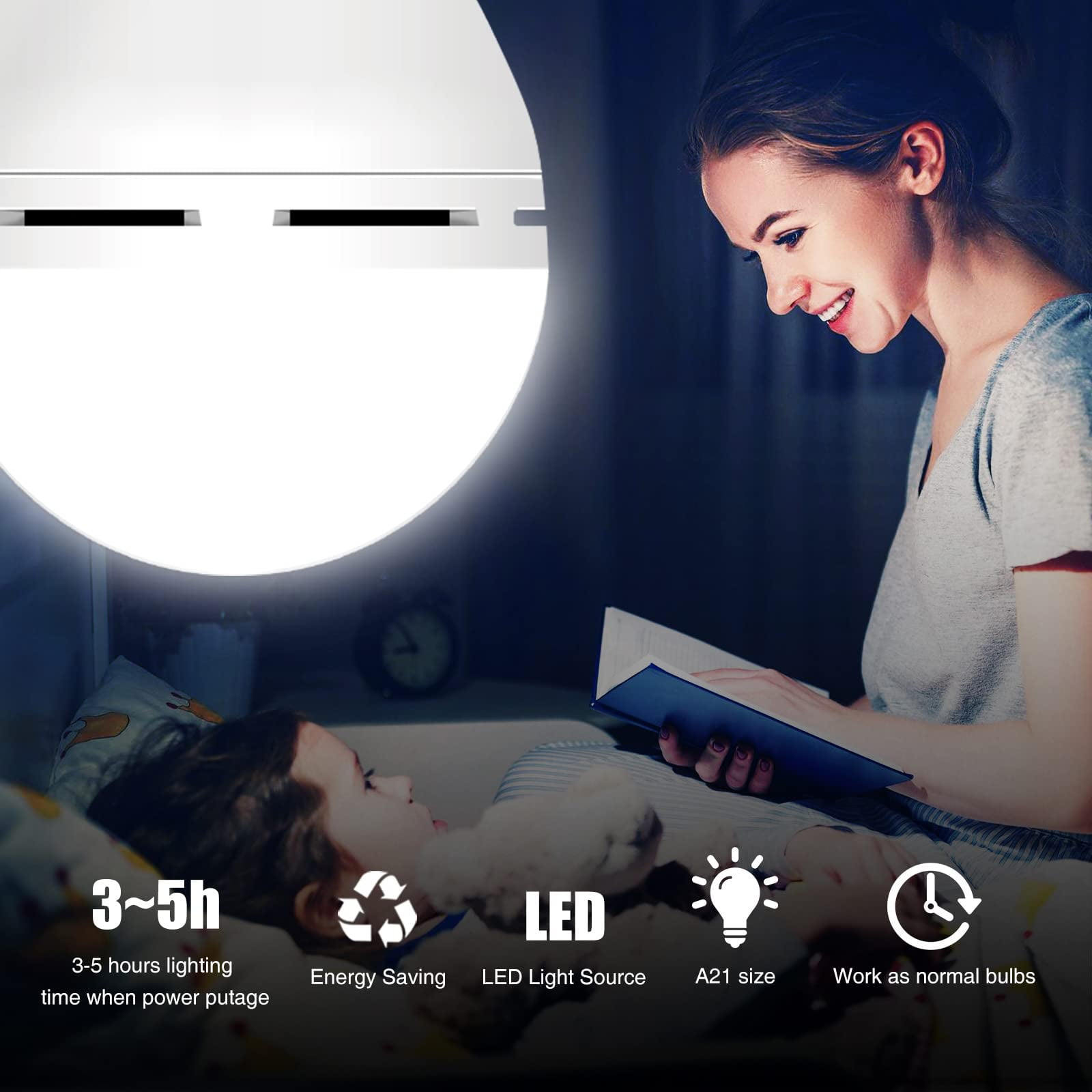 GMOX Rechargeable Emergency Light Bulbs 4Pack 9W for Home Power Outage