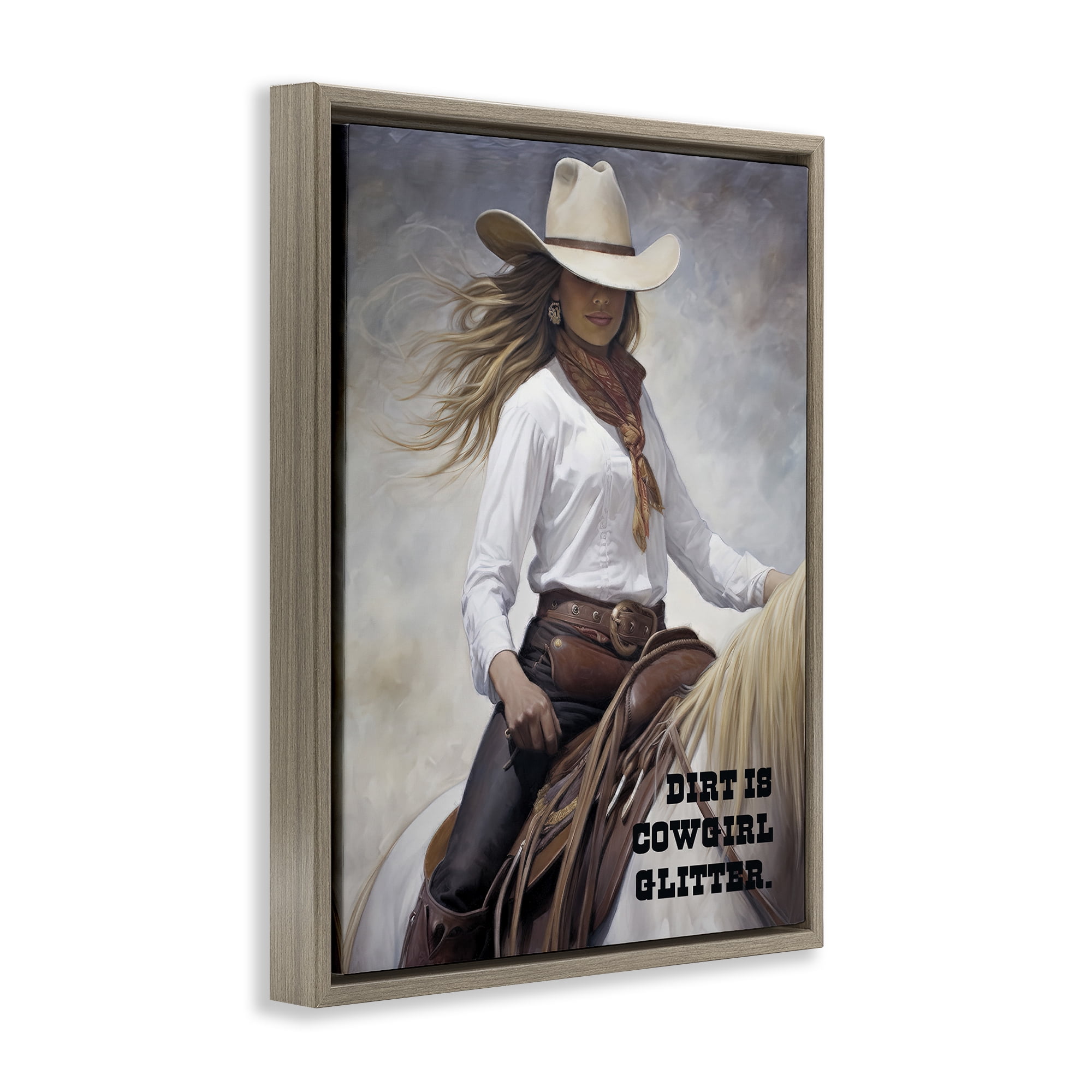 Stupell Industries Dirt Is Cowgirl Glitter People Painting Brown Floater Framed Canvas Art Print Wall Art, 17 x 21