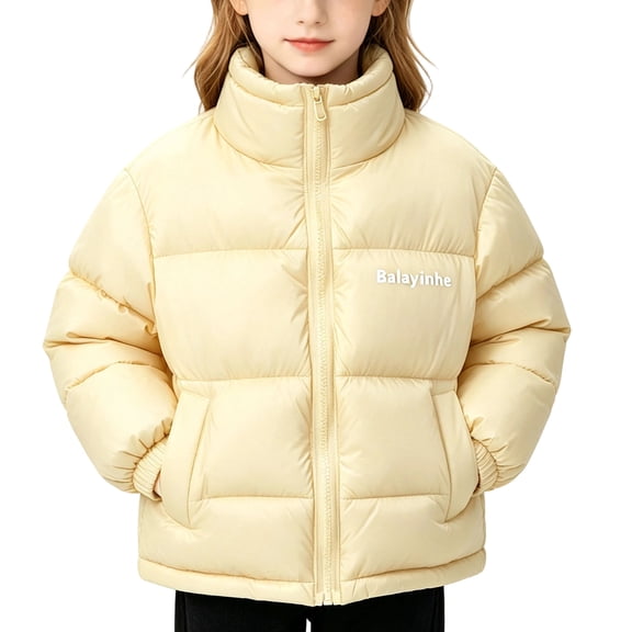 ATOGUTA Girls Puffer Winter Coats Kids Zip Up Warm Stand Collar Winter Quilted Jackets Fashion Outwear Yellow