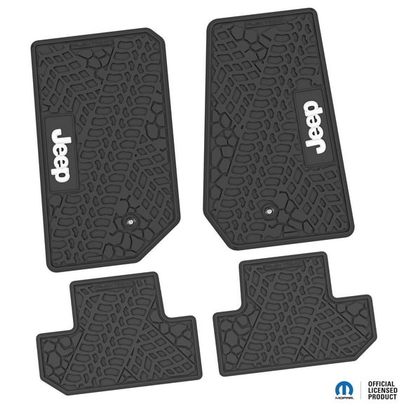 Flextread Floor Mats for 07-13 Jeep Wrangler JK 2-Door - Mopar Licensed Factory Fit - Black w/ White Jeep Insert - 100% Made in USA