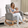 thumbnail image 6 of Rocking Chair, Upholstered Glider Chair with Side Pocket, Nursery Chair with High Backrest and Rubber Wood Legs, Rocking Accent Armchair for Living Room Bedroom Nursery, 6 of 9