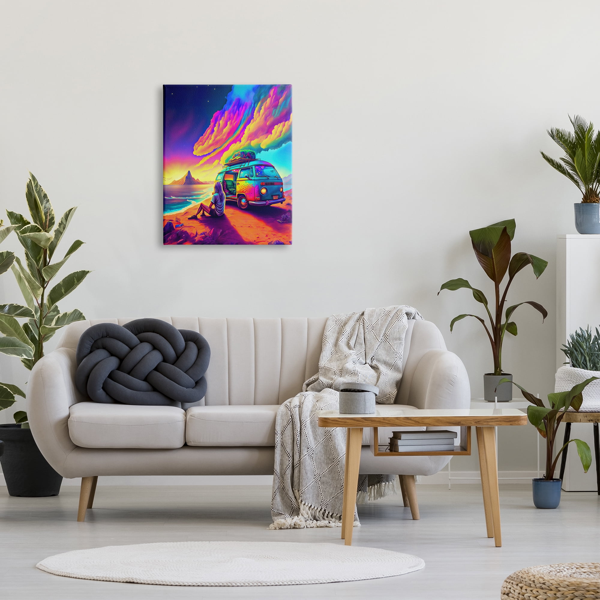 Stupell Industries Vacation Van on Beach Landscape Painting Gallery Wrapped Canvas Art Print Wall Art, 24 x 30