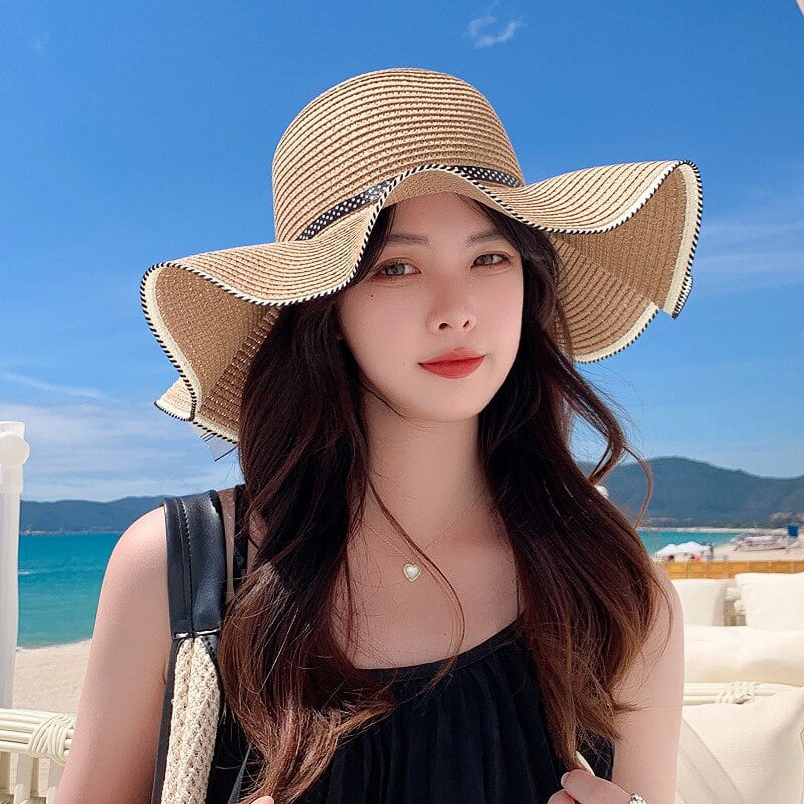 Women Summer Straw Hats Flat Party Hats Ladies Beach Hats Women 並行輸入品 women straw hat Flat Top Straw Hat Vacation Casual Shopping Beach Hats for  Woman Hats for girls Church Courtesy Panama Sun Hat