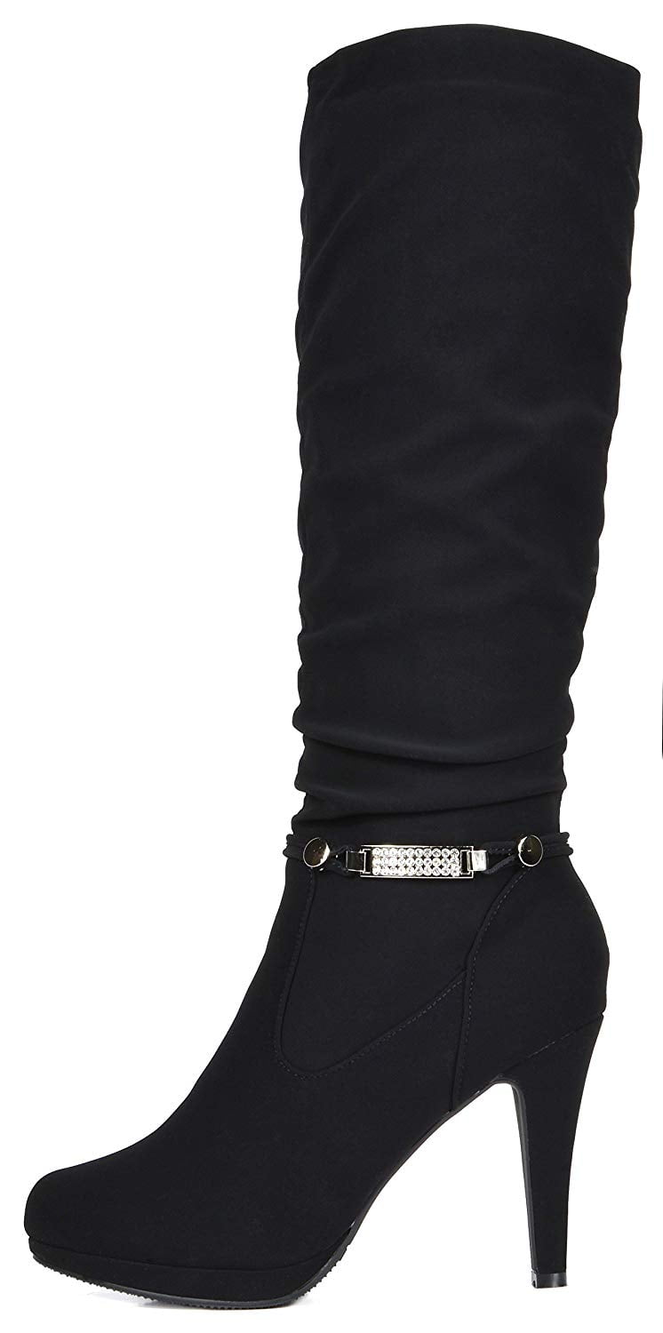 DREAM PAIRS Women Suede Zip High Platform Heel Ladies Knee High Calf Leg Boots SARAH BLACK Size