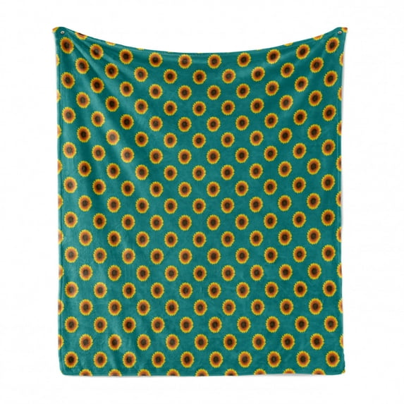 Yellow and Blue Soft Flannel Fleece Throw Blanket, Sunflowers Pattern with Ombre Shades Summer Season Harvest Agriculture, Cozy Plush for Indoor and Outdoor Use, 50" x 60", Multicolor, by Ambesonne