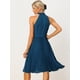 thumbnail image 3 of Vestido plisado para mujer con cuello halter sin mangas de gasa vestidos de trabajo Azul marino L, 3 of 5