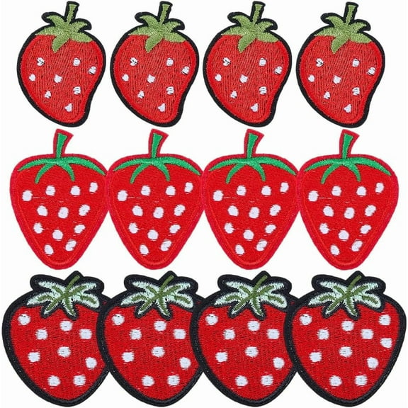 18Pcs 3 Styles Strawberries Patches Iron on Fruit Patch Red Strawberry Embroidered Sew on Applique Decorative Sewing Applique
