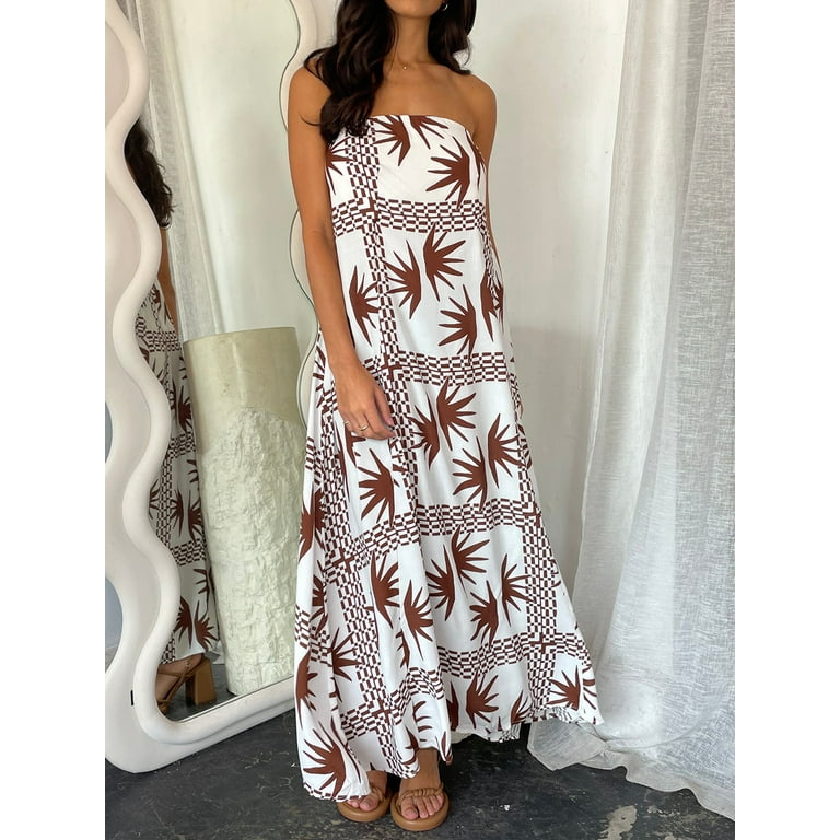 Musuos Women Casual Tube Dress, Strapless Backless Fruit Print Swing Dress  Summer Loose Long Dress - Walmart.com