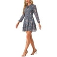 thumbnail image 4 of INSPIRAR CHIC Vestidos de Verano para Mujeres 2025 Floral Con Cinta Cuello en V Semi Transparente de Manga Larga Vestido Corto de Chifón en Capas en Azul Gris, 4 of 6