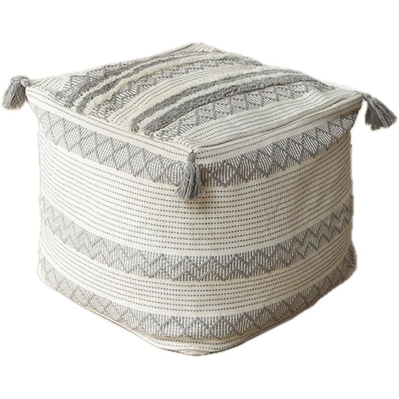 MOCOFO Unstuffed Tufted Ottoman Tassel Square Pouf Cover - Washable Ottoman Foot Stool for Living Room Home Decor