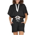 thumbnail image 2 of gbyLJF Sweatsuit for Women 2 Piece Short Sleeve Cropped Hoodie and Elastic Waist Drawstring Shorts Set Summer Tracksuits with Pocket, 2 of 8