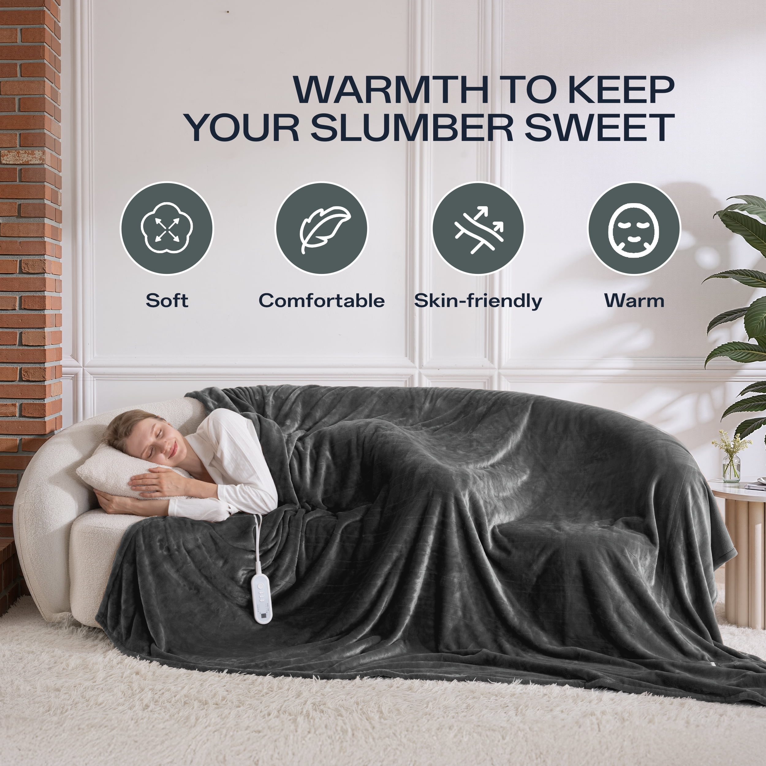 ELEKA Heated Blanket Electric,62" x 84"， Heated Throw Blanket with 8 Heating Levels & 10 Hours Auto Off，Dark Gray