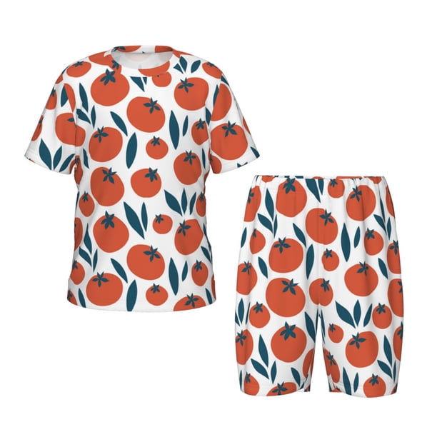 Balery Hand Drawn Tomatoes Conjunto de Pijama Infantil de Manga Corta con Estampado – Ropa de Dormir de Algodón Suave-Medium