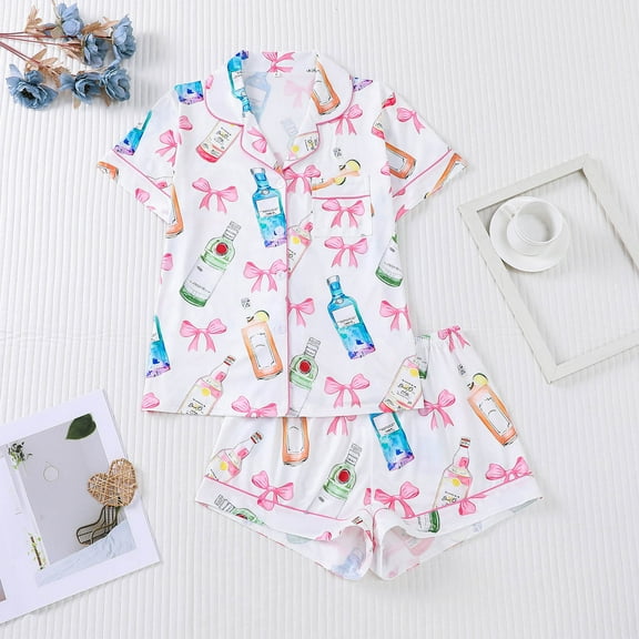 uublik Womens Pajamas Set Short Sleeve Sleepwear Button Down Pjs Soft 2 Piece Lounge Sets White