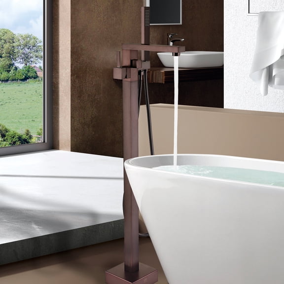 Freestanding Bathtub Faucet, Freestanding Bathtub Faucet with Hand Shower, Oil-Rubbed Bronze Freestanding Tub Filler,Metal Standalone Tub Faucet, Bath & Faucets Freestanding Tub Faucets
