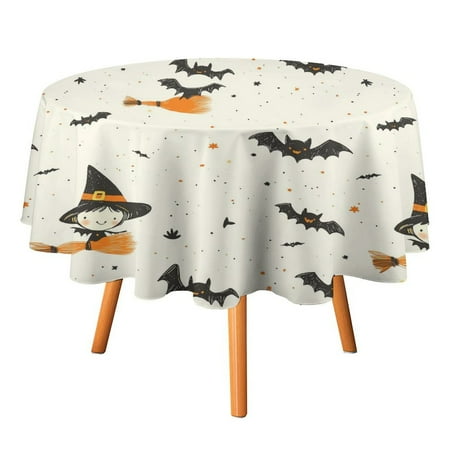 

JINGDS Bats Tiny Witch-87 Round Table Cloth Halloween Tablecloth Thanksgiving Day Table Cloth Round Cover Circle Tablecloth for Halloween Thanksgiving Fall Party