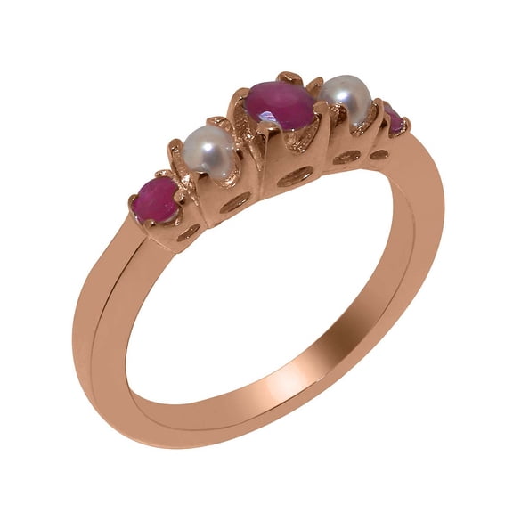LBG British Made Spectacular 10k Rose Gold Natural Ruby & Cultured Pearl Womens band Ring - 33 size options - Size 10.5