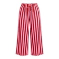 thumbnail image 5 of Oiangi Wide Leg Pants for Women Striped Elastic Waist Palazzo Pant Casual Drawstring Pockets Trousers for Fall Vacation Red XL, 5 of 7