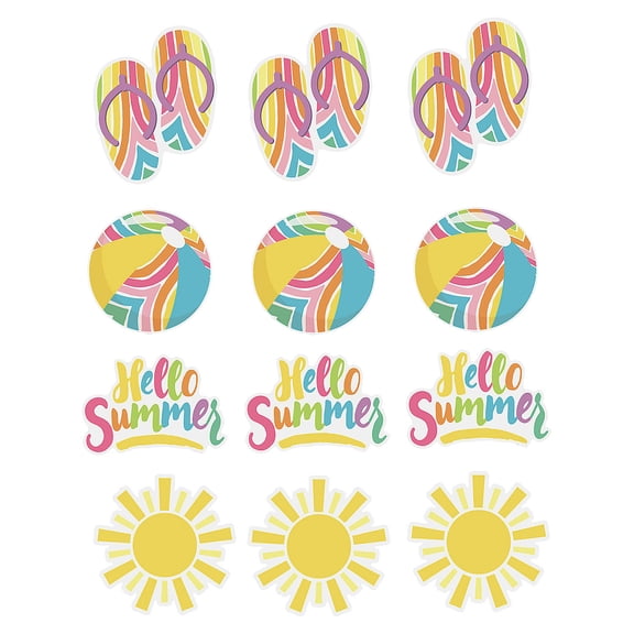 Fun Express 5 1/2" – 8 1/2" Hello Summer Party Cardstock Cutout Decorations Set - 12 Pieces