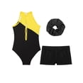 thumbnail image 6 of Raenseen Kids Girls Sleeveless Gymnastics Leotard Ballet Dance Biketard Unitard with Shorts Hair Tie Set Swimsuit Yellow&Black 16, 6 of 7