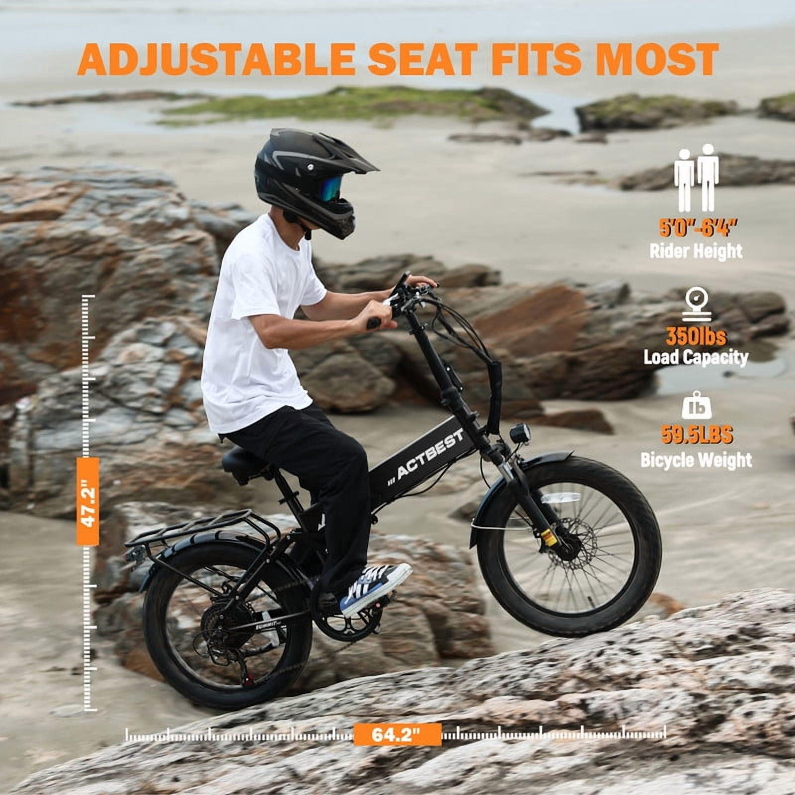 Electric Bicycle for Adults,1200W Peak Motor 28MPH Max Speed 48V 12AH, with Dual Suspension 20" Fat Tire Folding Ebike,7-Speed E Bicycle Black