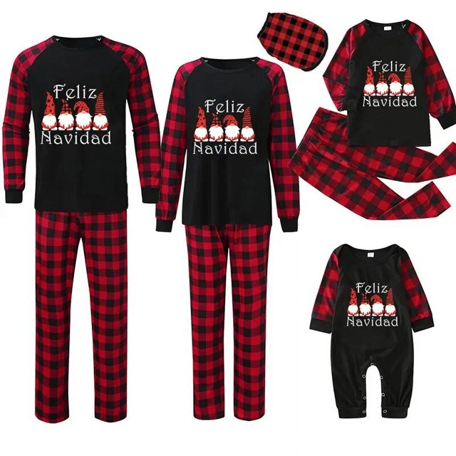 Pijamas familiares a juego de Navidad, diseño exclusivo, Gnomies, Feliz Navidad, conjunto de pijamas negros