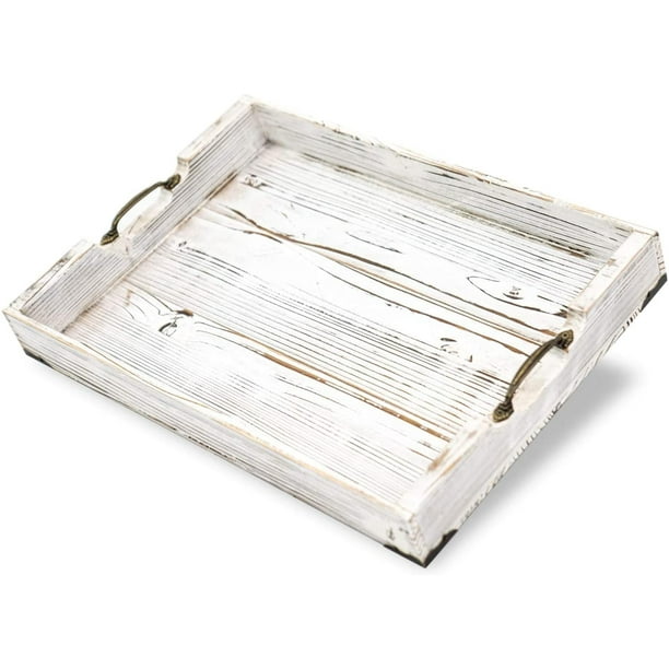 DecorX Brothers Large 20 x 14 Inch Ottoman Tray, Distressed White