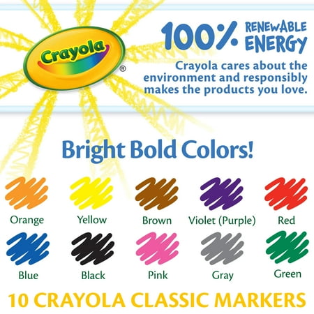 Crayola Fine Line Markers, Classic Colors, 10 Count, Back to School Supplies for Kids and Teachers, Classroom Essentials, Gifts, 3+