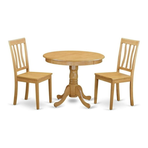 HomeStock 5-Piece Round Kitchen Table Set, Oak Finish, 36" Round Table, 4 Wooden Seat Chairs, 139 lbs